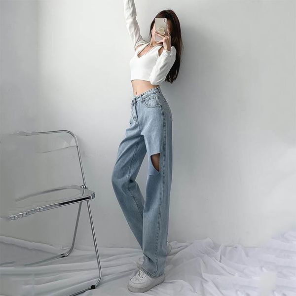 women's jeans summer ripped straight leg loose high waist design sense denim wide pants mopping trousers for women 2021trend, Blue
women's jeans summer ripped straight leg loose high waist design sense denim wide pants mopping trousers for women 2021trend, Blue