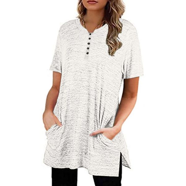 women's t-shirt 40# women solid color t shirt short sleeve o-neck loose side split with pocket spring summer, White
women's t-shirt 40# women solid color t shirt short sleeve o-neck loose side split with pocket spring summer, White