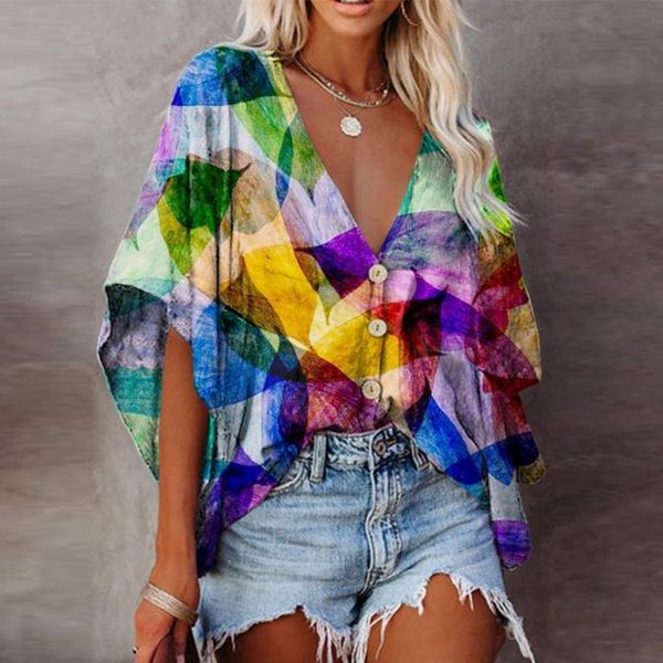 women's blouses & shirts tie-dye blouse floral printed v neck batwing sleeve vintage loose shirt beach blusas camisas de mujer, White
women's blouses & shirts tie-dye blouse floral printed v neck batwing sleeve vintage loose shirt beach blusas camisas de mujer, White