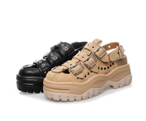 female retro shoes genuine leather platform sandals rivet 2021 summer casual for woman chunky sandal nice, Black
female retro shoes genuine leather platform sandals rivet 2021 summer casual for woman chunky sandal nice, Black