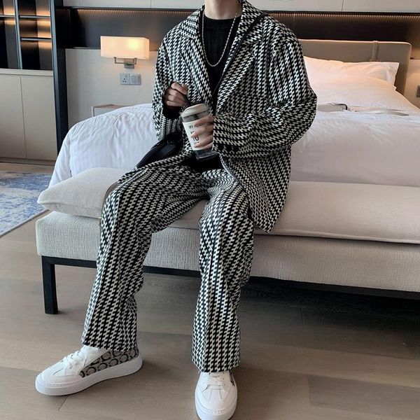 men's suits & blazers korean plaid suit fashion business society mens loose casual blazer pants two-piece sets m-2xl, White;black
men's suits & blazers korean plaid suit fashion business society mens loose casual blazer pants two-piece sets m-2xl, White;black