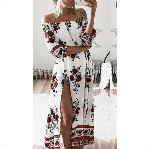 off shoulder womens dresses long sleeve floral print half maxi boho party dress casual slash femme, Black;gray
off shoulder womens dresses long sleeve floral print half maxi boho party dress casual slash femme, Black;gray