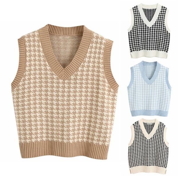 women's sweaters women autumn houndstooth plaid knitted vest sleeveless v-neck vintage sweater oversized loose pullover jumper tank, White;black
women's sweaters women autumn houndstooth plaid knitted vest sleeveless v-neck vintage sweater oversized loose pullover jumper tank, White;black