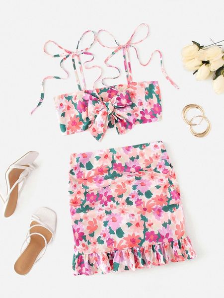 allover floral print knot shoulder tie front crop cami & skirt set s2sp#, White
allover floral print knot shoulder tie front crop cami & skirt set s2sp#, White