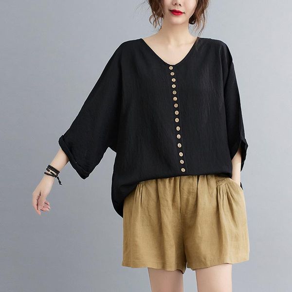 women's t-shirt large size female 2021 summer korean version of fake buttons retro cotton and linen literature art short-sleeved, White
women's t-shirt large size female 2021 summer korean version of fake buttons retro cotton and linen literature art short-sleeved, White