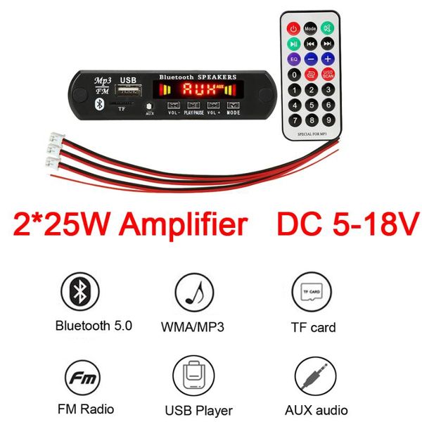 2*25w bluetooth module 5.0 mp3 dwm decoder board audio usb fm tf radio car player with recording & mp4 players
2*25w bluetooth module 5.0 mp3 dwm decoder board audio usb fm tf radio car player with recording & mp4 players