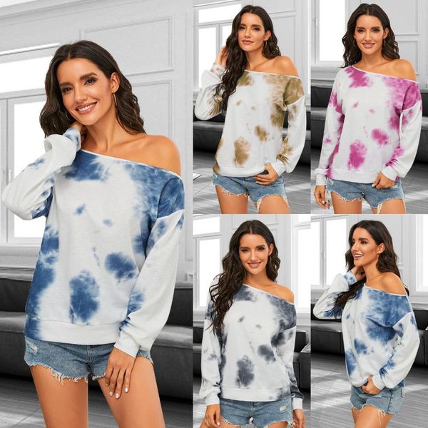 women's t-shirt european and american clothing jacke style tie-dyed shoulder long-sleeved shirt women, White
women's t-shirt european and american clothing jacke style tie-dyed shoulder long-sleeved shirt women, White
