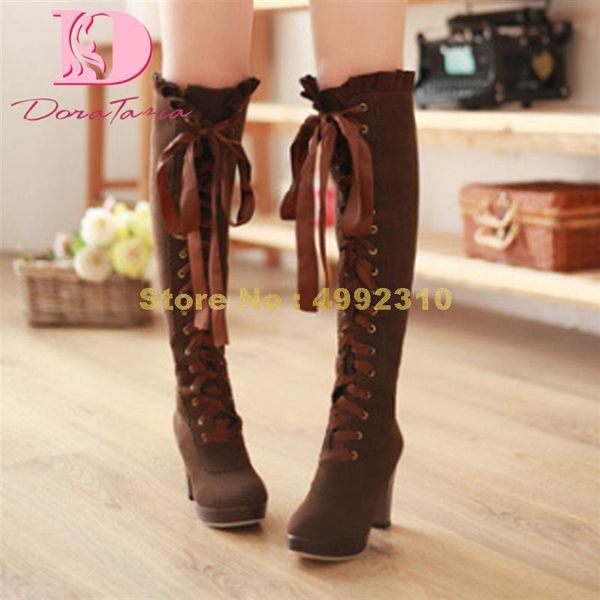 boots lady high heels fashion platform shoelace knee women party office shoes, Black
boots lady high heels fashion platform shoelace knee women party office shoes, Black