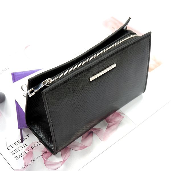 zipper handbag women's pu leather dinner black sewing fashion make-up bag storage