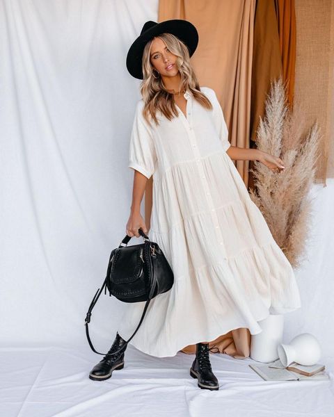 casual dresses lugentolo summer boho dress women half sleeve turn-down collar button solid color a-line big swing long, Black;gray
casual dresses lugentolo summer boho dress women half sleeve turn-down collar button solid color a-line big swing long, Black;gray