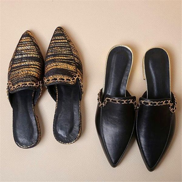 slippers gold jacquard cotton mules formal flat shoes women spring pointed toe dress slides leather chain, Black
slippers gold jacquard cotton mules formal flat shoes women spring pointed toe dress slides leather chain, Black