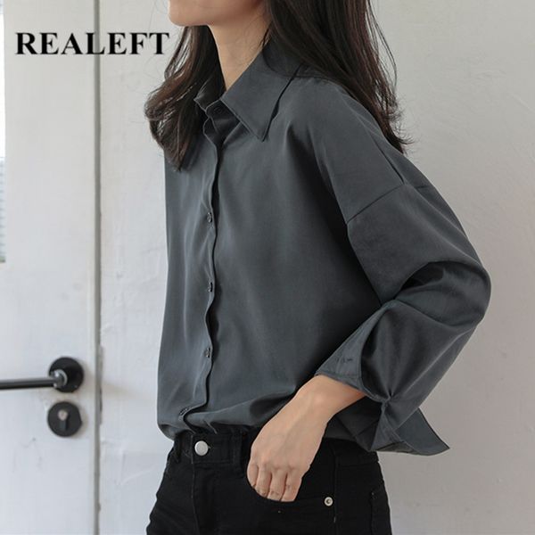 autumn vintage grey oversize blouse long sleeve single breasted office shirts workwear female loose 210428, White
autumn vintage grey oversize blouse long sleeve single breasted office shirts workwear female loose 210428, White