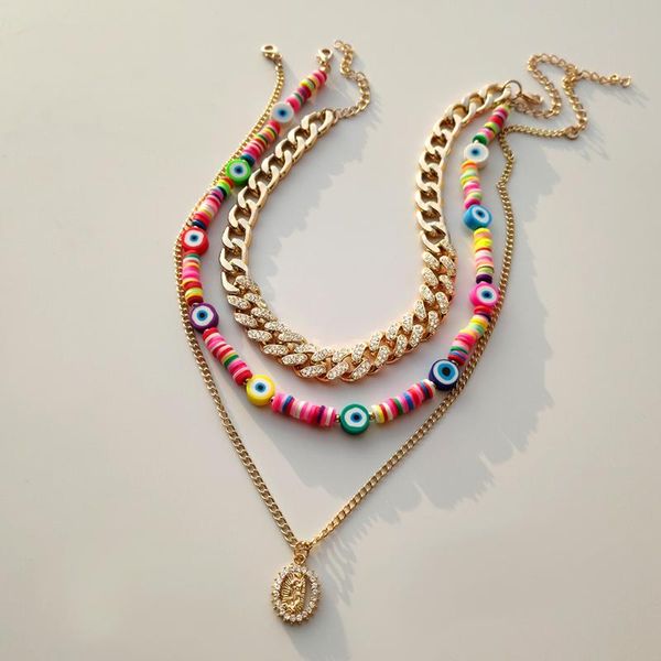 chains multilayered shiny portrait golden chunky cuban link chain necklace for women men color evil eye clay beads choker boho jewelry, Silver
chains multilayered shiny portrait golden chunky cuban link chain necklace for women men color evil eye clay beads choker boho jewelry, Silver