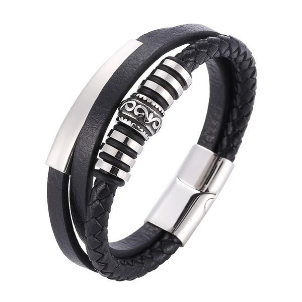 charm bracelets stainless steel black multilayer leather bracelet for men magnetic clasp punk vintage male braided wristband jewelry sp1086, Golden;silver
charm bracelets stainless steel black multilayer leather bracelet for men magnetic clasp punk vintage male braided wristband jewelry sp1086, Golden;silver