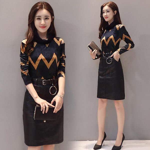 fake two-piece dress gold velvet slim leather skirt 2021 spring wave pattern strapless casual dresses, Black;gray
fake two-piece dress gold velvet slim leather skirt 2021 spring wave pattern strapless casual dresses, Black;gray