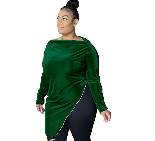 plus size t-shirt 2021 winter large women's flat slash neck off shoulder zipper irregular velvet split, Black
plus size t-shirt 2021 winter large women's flat slash neck off shoulder zipper irregular velvet split, Black
