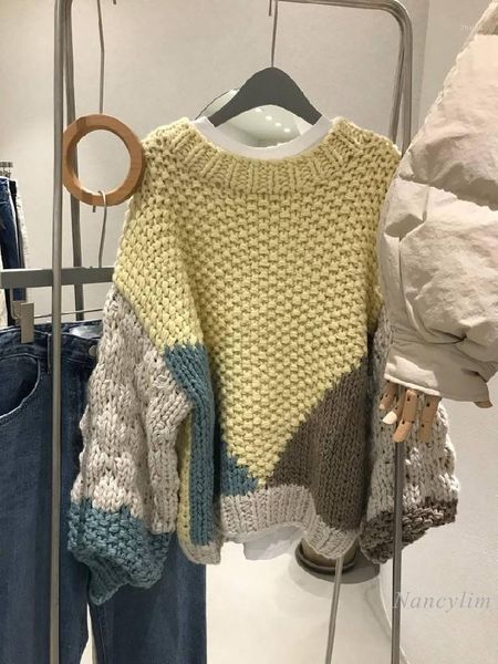 color patch sweater women 2021 spring autumn loose pullover thick thread knitted jumper lady casual clothes women's sweaters, White;black
color patch sweater women 2021 spring autumn loose pullover thick thread knitted jumper lady casual clothes women's sweaters, White;black