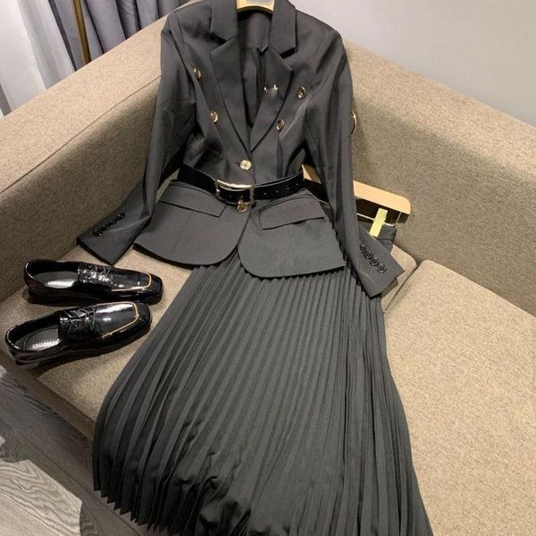 two piece dress fashion korean version of all-match suit jacket high waist skirt set female spring fall pleated, White
two piece dress fashion korean version of all-match suit jacket high waist skirt set female spring fall pleated, White