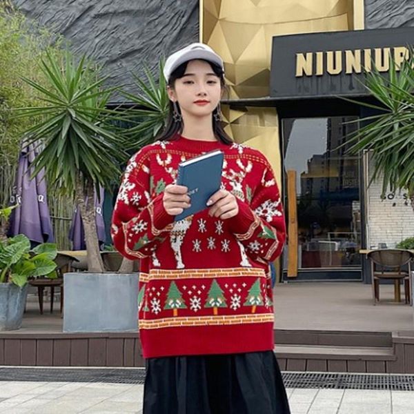 women's sweaters 2021 autumn and winter christmas european american elk couple knit sweater, White;black
women's sweaters 2021 autumn and winter christmas european american elk couple knit sweater, White;black