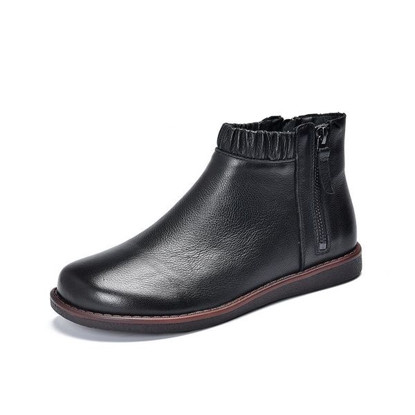 retro leather women's boots elastic side zipper short round toe fall/winter cowhide soft sole flat, Black
retro leather women's boots elastic side zipper short round toe fall/winter cowhide soft sole flat, Black