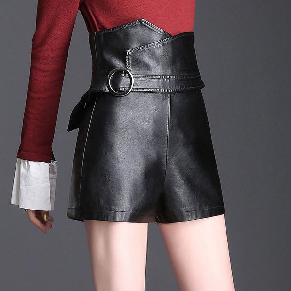 women's shorts wide leg leather female 2021 autumn winter wear high waist was thin casual pu a word boots short women, White;black
women's shorts wide leg leather female 2021 autumn winter wear high waist was thin casual pu a word boots short women, White;black