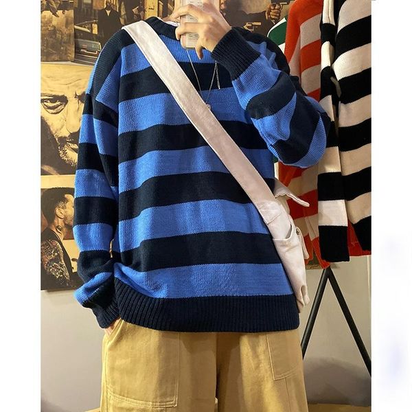 men's sweaters autumn striped pullover mens korean trend loose sweater couple hong kong style round neck jacket, White;black
men's sweaters autumn striped pullover mens korean trend loose sweater couple hong kong style round neck jacket, White;black