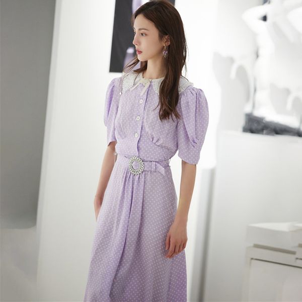 dresses korean fashion cute collar short sleeve lace up polka dot satin 2021 women early spring violet long dress, Black;gray
dresses korean fashion cute collar short sleeve lace up polka dot satin 2021 women early spring violet long dress, Black;gray