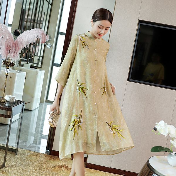dress plus size clothing early autumn fashion vintage 1950s style women leaves embroidery single breasted loose dress femme, Black;gray
dress plus size clothing early autumn fashion vintage 1950s style women leaves embroidery single breasted loose dress femme, Black;gray