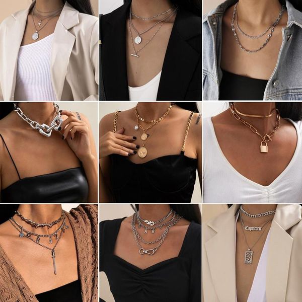 pendant necklaces fashion multilayer gold silver color chains ladies collar sweater metal necklace party jewelry gift
pendant necklaces fashion multilayer gold silver color chains ladies collar sweater metal necklace party jewelry gift