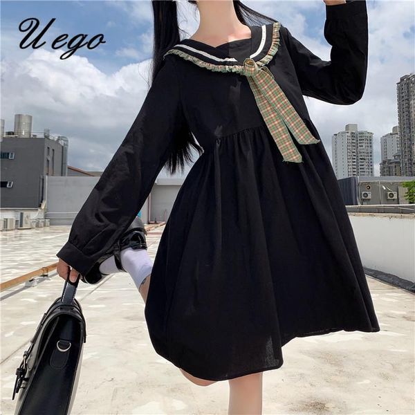 japanese sailor collar plaid tie sweet colleges girl's chic dress korea design preppy style loose women autumn spring casual dresses, Black;gray
japanese sailor collar plaid tie sweet colleges girl's chic dress korea design preppy style loose women autumn spring casual dresses, Black;gray