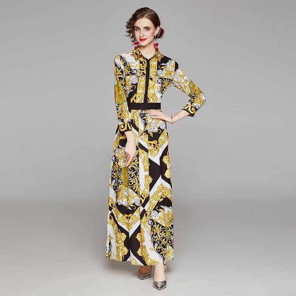 banulin spring autumn runway long dress women's turn down neck elegant sleeve vintage print maxi vestidos 210603, Black;gray
banulin spring autumn runway long dress women's turn down neck elegant sleeve vintage print maxi vestidos 210603, Black;gray