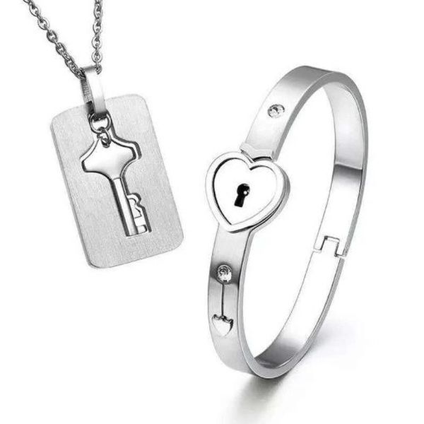 pieces/set couple jewelry love lock bracelet stainless steel key pendant necklace simple punk necklaces, Silver
pieces/set couple jewelry love lock bracelet stainless steel key pendant necklace simple punk necklaces, Silver