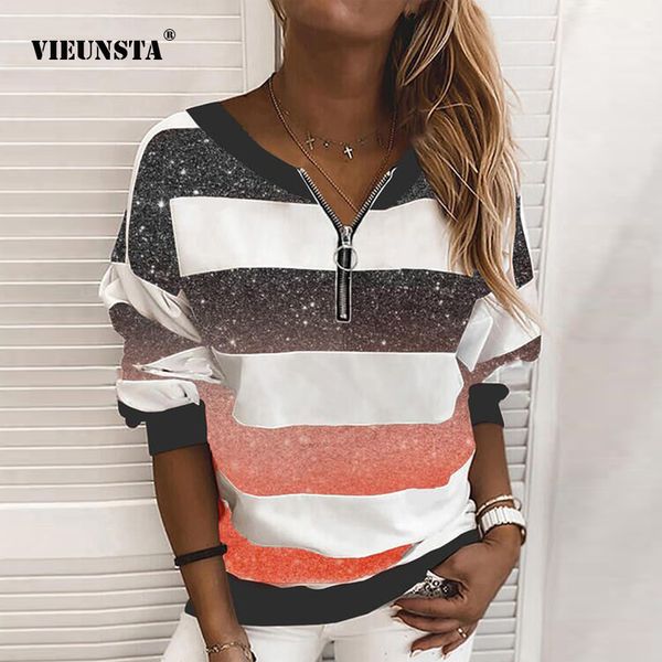 2021 casual striped patchwork pullover fashion women long sleeve blouses shirts elegant zipper v neck blusas sweatshirt 5xl, White
2021 casual striped patchwork pullover fashion women long sleeve blouses shirts elegant zipper v neck blusas sweatshirt 5xl, White
