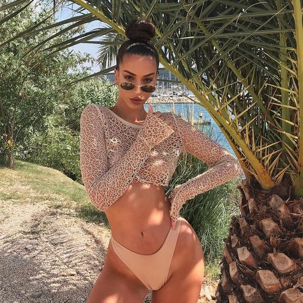 women's t-shirt 2021 fishnet women long sleeve crop t shirt see through bodycon streetwear party club beach summer casual, White
women's t-shirt 2021 fishnet women long sleeve crop t shirt see through bodycon streetwear party club beach summer casual, White