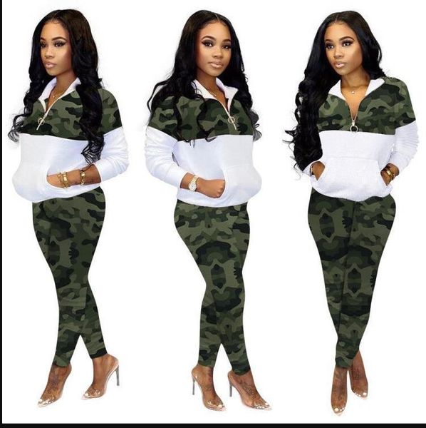 women's two piece pants camouflage suit fashion casual set two-piece wear 2021 autumn, White
