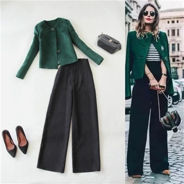 women's tracksuits fashion suit female spring/winter dark green short coat + waist wide leg pants two-piece women, Gray
women's tracksuits fashion suit female spring/winter dark green short coat + waist wide leg pants two-piece women, Gray