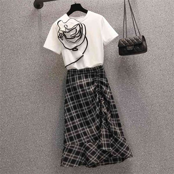 summer two piece set elegant fashion chic flowers t-shirt + plaid drawstring mermaid skirts office ol casual outfits 210519, White
summer two piece set elegant fashion chic flowers t-shirt + plaid drawstring mermaid skirts office ol casual outfits 210519, White