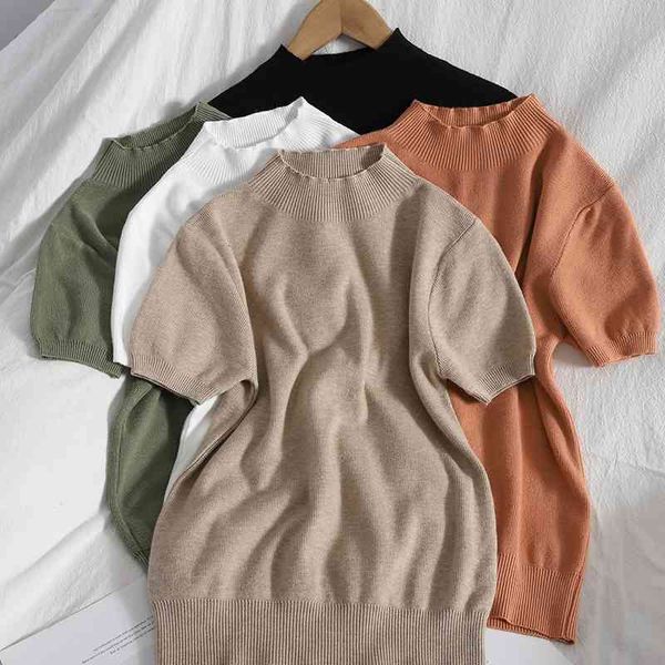 women's sweaters summer turtleneck knit t-shirt women short sleeve slim casual basic vest solid color tee female tshirt women, White;black
women's sweaters summer turtleneck knit t-shirt women short sleeve slim casual basic vest solid color tee female tshirt women, White;black