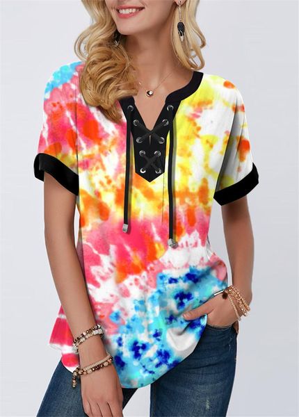 women's t-shirt summer women short sleeve tie dye t shirts fashion floral print bandage v-neck tees loose lady casual shirt plus size 5, White
women's t-shirt summer women short sleeve tie dye t shirts fashion floral print bandage v-neck tees loose lady casual shirt plus size 5, White