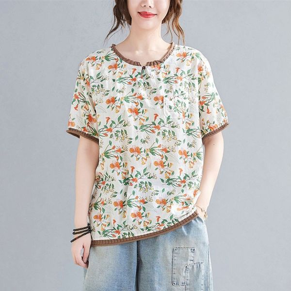 women cotton linen casual t-shirts new arrival summer simple style vintage floral print loose female tees s3647 210412, White
women cotton linen casual t-shirts new arrival summer simple style vintage floral print loose female tees s3647 210412, White