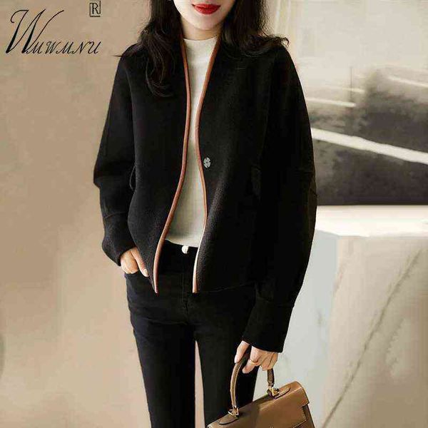 elegant v-neck short woolen coat women korean fashion color contrast single button cardigan autumn ol style office lady jackets 211118, Black
elegant v-neck short woolen coat women korean fashion color contrast single button cardigan autumn ol style office lady jackets 211118, Black