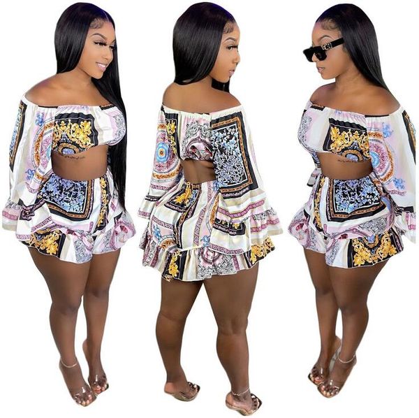 k7032 european and american summer women's two-piece dress fashion style printed casual suit, White
k7032 european and american summer women's two-piece dress fashion style printed casual suit, White