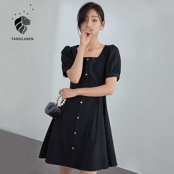 fansilanen puff sleeve office woman dress summer retro square collar temperament little black 210607, Black;gray
fansilanen puff sleeve office woman dress summer retro square collar temperament little black 210607, Black;gray