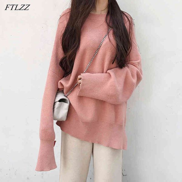 winter female sweater elegant o-neck long sleeve solid woolen pullovers casual loose street split 210423, White;black
winter female sweater elegant o-neck long sleeve solid woolen pullovers casual loose street split 210423, White;black