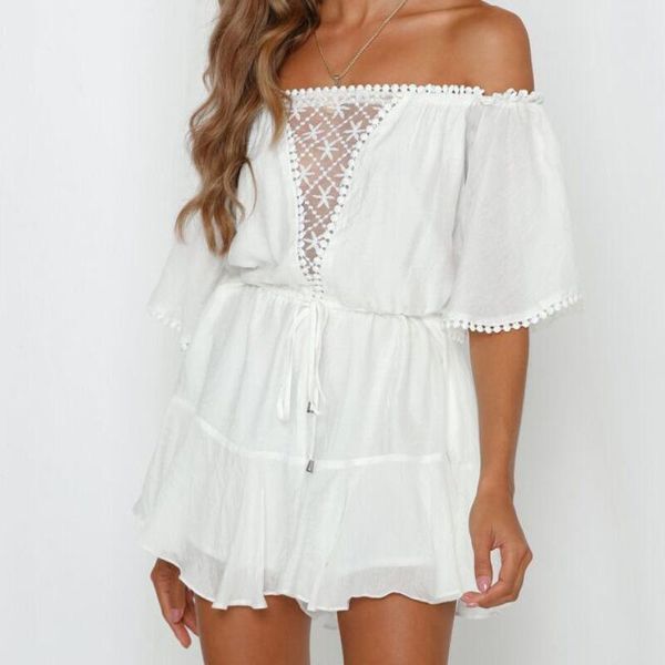women's jumpsuits & rompers womens casual playsuit short sleeve off shoulder white mesh patch mini summer holiday jumpsuit for women, Black;white
women's jumpsuits & rompers womens casual playsuit short sleeve off shoulder white mesh patch mini summer holiday jumpsuit for women, Black;white