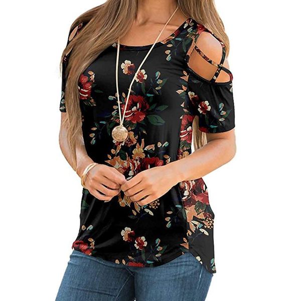 4women's summer fashion printing o-neck short sleeve strappy cold shoulder t-shirt clothes for women chemisiers women's, White
4women's summer fashion printing o-neck short sleeve strappy cold shoulder t-shirt clothes for women chemisiers women's, White