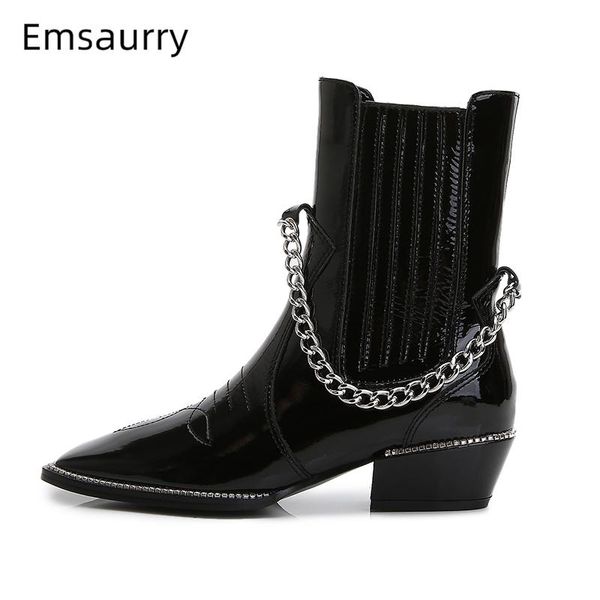 boots string chains decor short women black patent leather sewing square toe crystal rhinestone slim winter botas
boots string chains decor short women black patent leather sewing square toe crystal rhinestone slim winter botas
