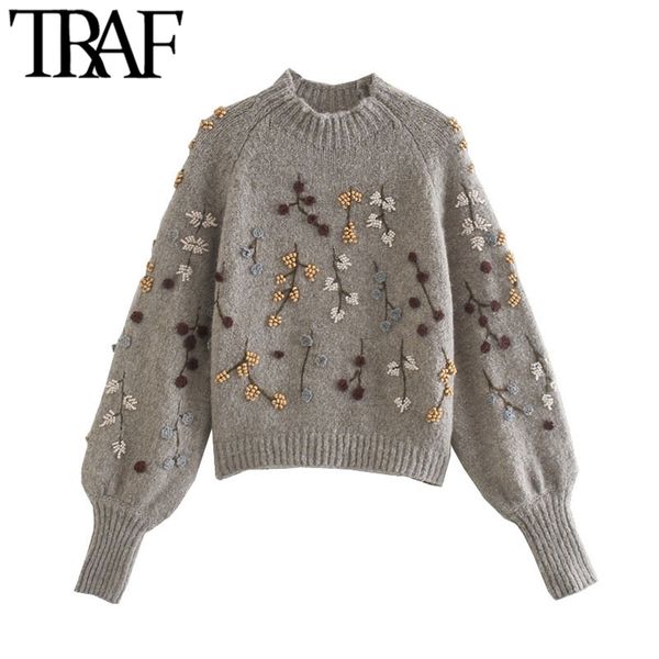 women fashion with beading embroidery cropped knitted sweater vintage lantern sleeve female pullover chic 210507, White;black
women fashion with beading embroidery cropped knitted sweater vintage lantern sleeve female pullover chic 210507, White;black