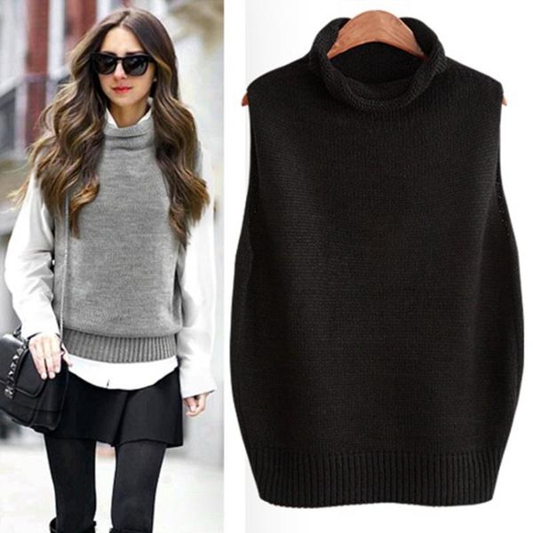 women's sweaters attyyws wholesale loose sleeveless sweater high neck knitted cashmere vest regular pullover selling, White;black
women's sweaters attyyws wholesale loose sleeveless sweater high neck knitted cashmere vest regular pullover selling, White;black