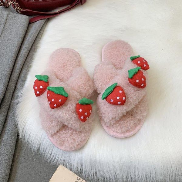 women fur slippers winter outer wear slides strawberry indoor cartoon children's cute, Black
women fur slippers winter outer wear slides strawberry indoor cartoon children's cute, Black